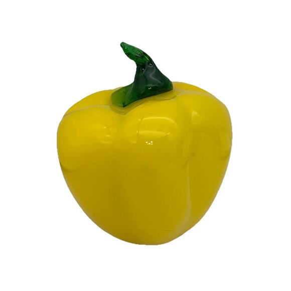 Vintage Glass Yellow Pepper Art Glass Fruit with Applied Green Stem 4" - Picture 2 of 5